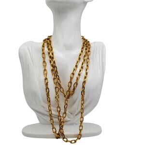 Gold Tone Chain Necklace Textured Link Opera Length 60" Statement Layered 1970s